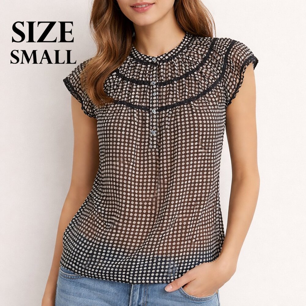 Max Edition Women's Size Small Sheer Blouse Top Shirt Lace Detail Button Front R